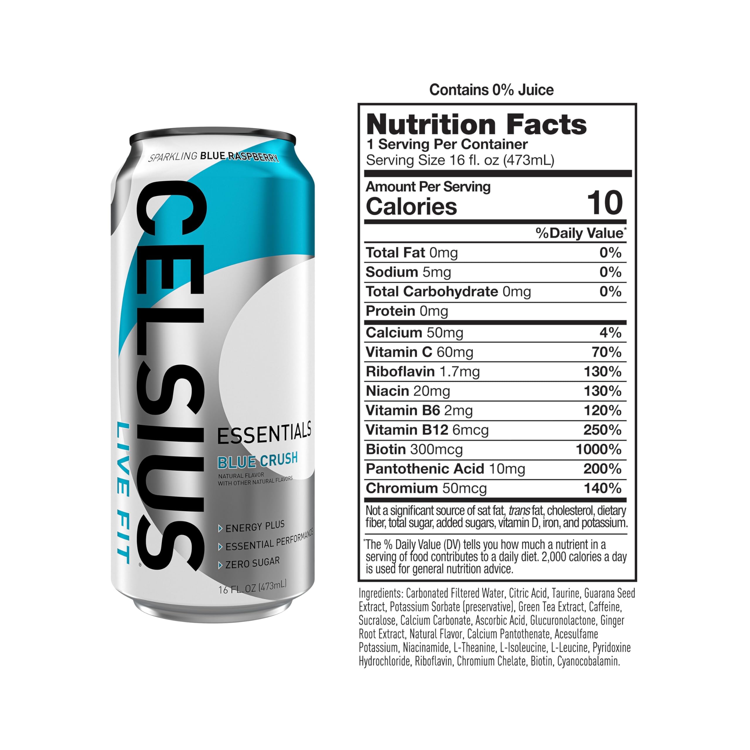 CELSIUS primer plano de etiqueta MetaPlus y aminoácidos, información clara
