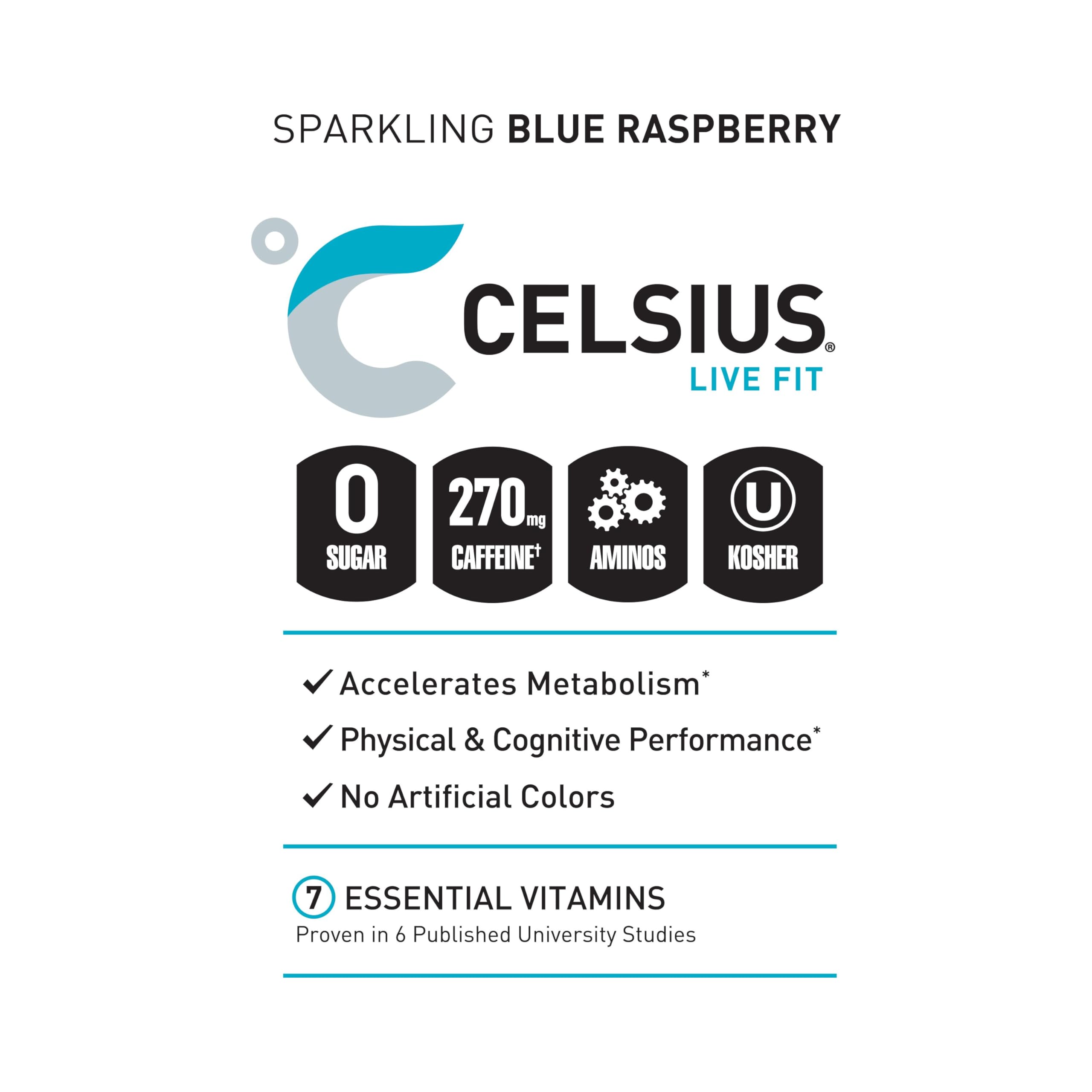 CELSIUS lata en mano para comparar tamaño, conveniente para entrenos