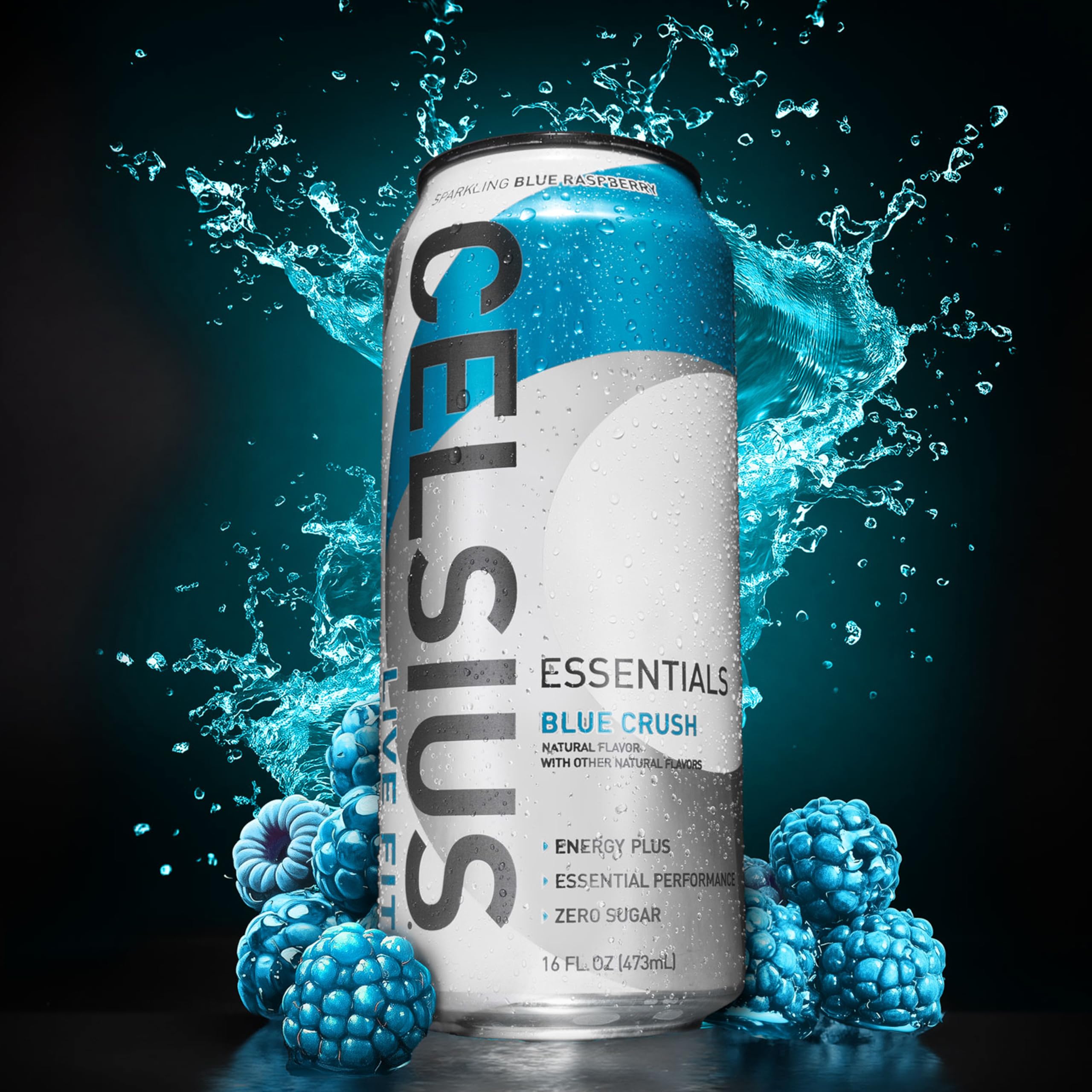 CELSIUS lata junto a pesas en gimnasio, apoyo para actividad física