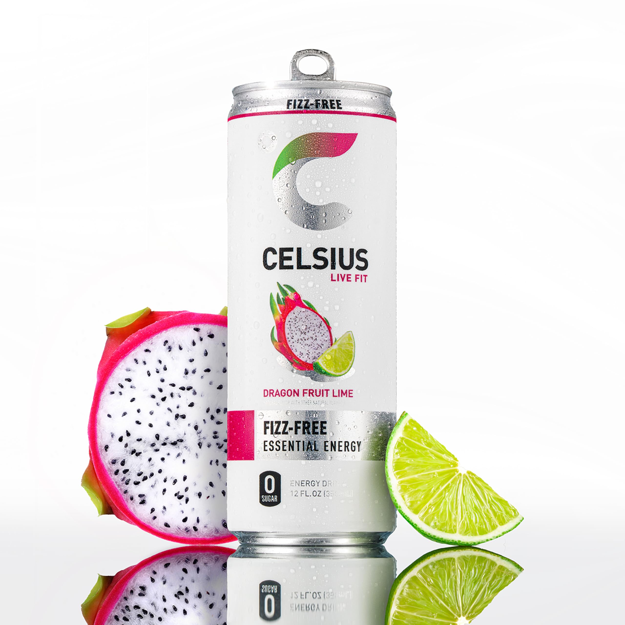 CELSIUS bebida en ambiente playero resaltando sabor tropical revitalizante