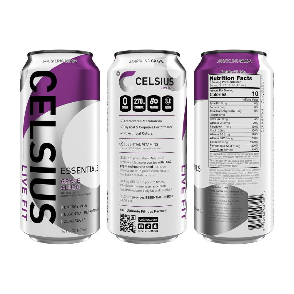 CELSIUS detalle de etiqueta que muestra ingredientes clave
