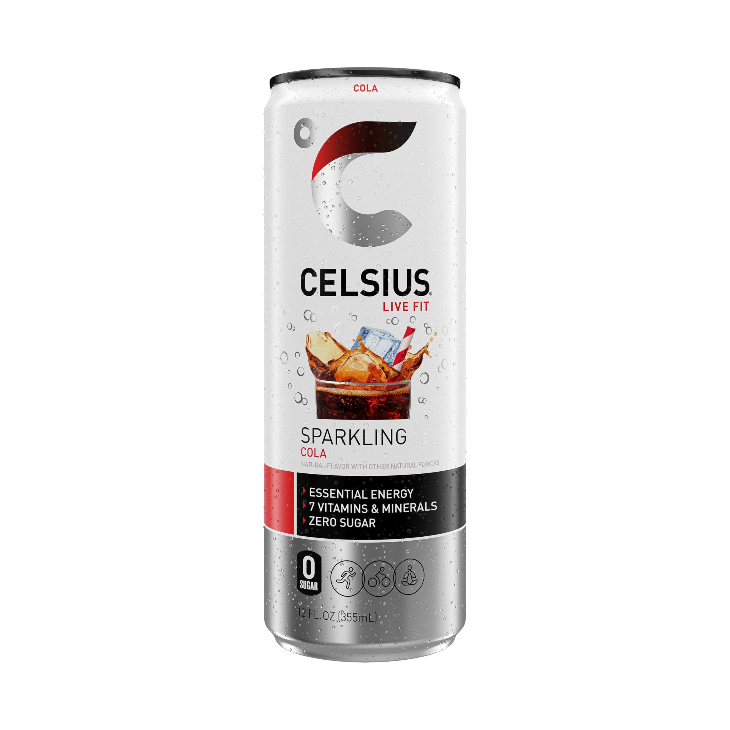 CELSIUS lata sobre toalla de gimnasio indica uso pre-entreno