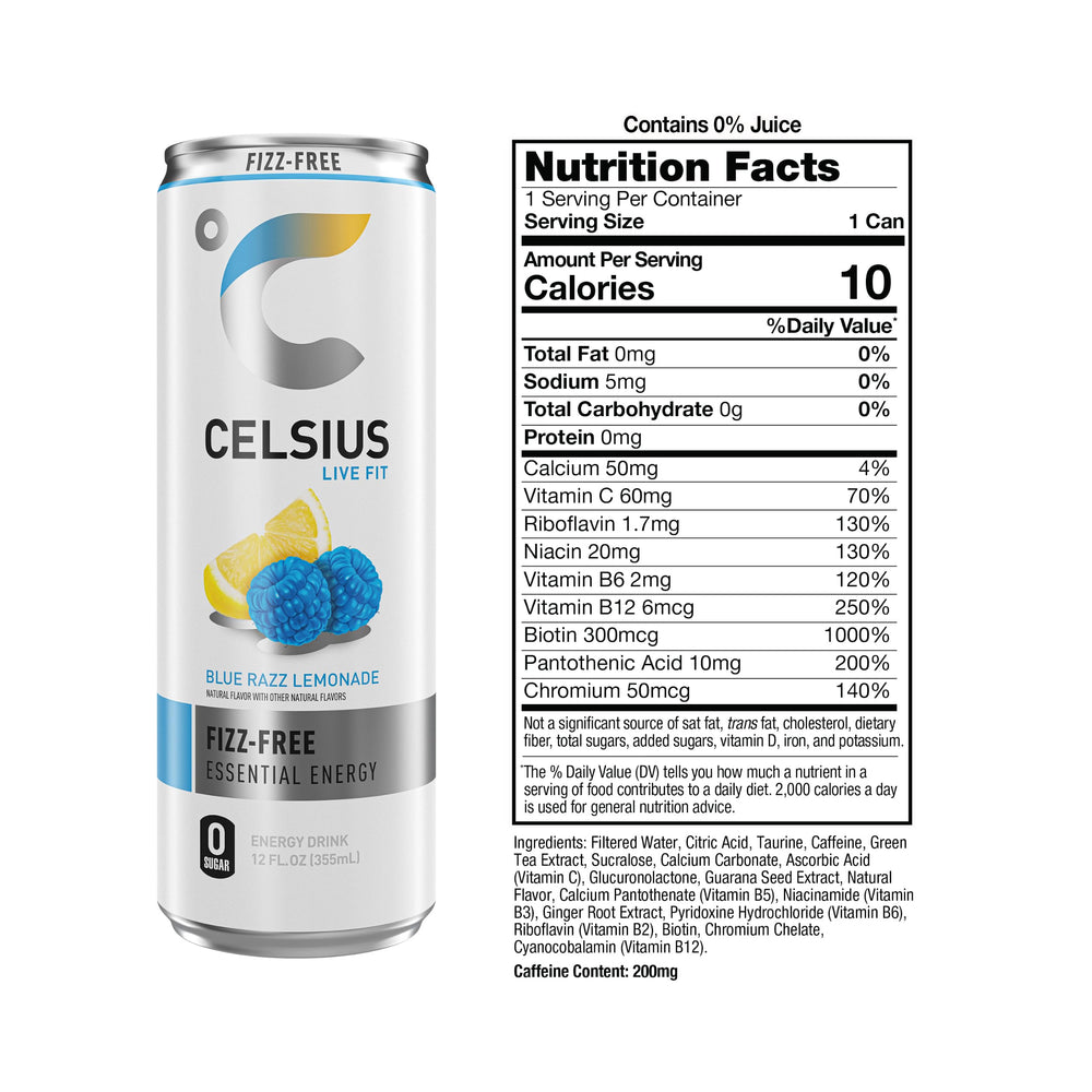 CELSIUS bebida sin gas color frutal mostrando textura y aspecto apetecible