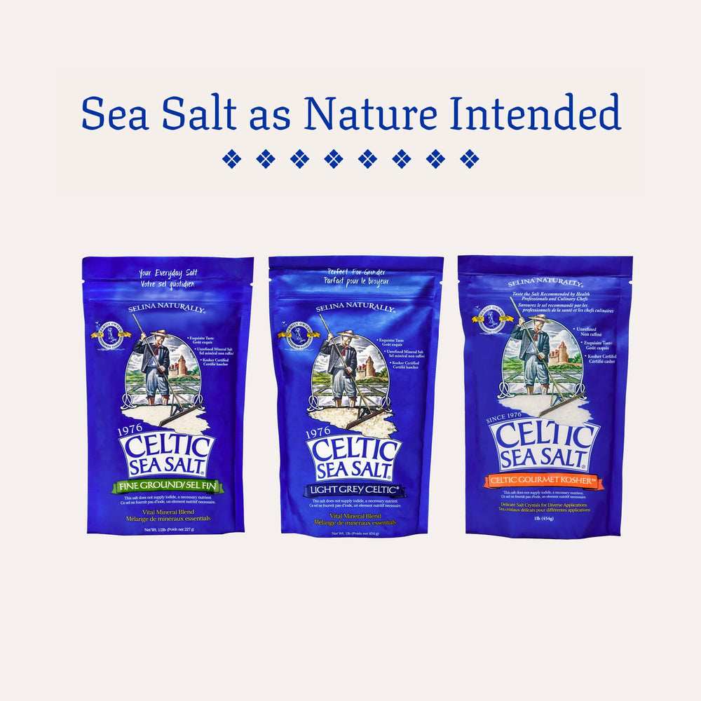 Celtic Sea Salt puesta en escena en cocina artesanal sugiere uso cotidiano