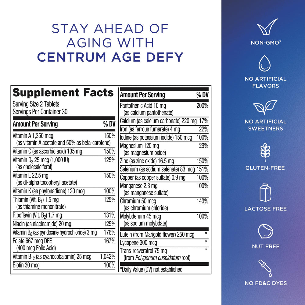 Centrum Age Defy imagen packshot profesional mostrando el producto