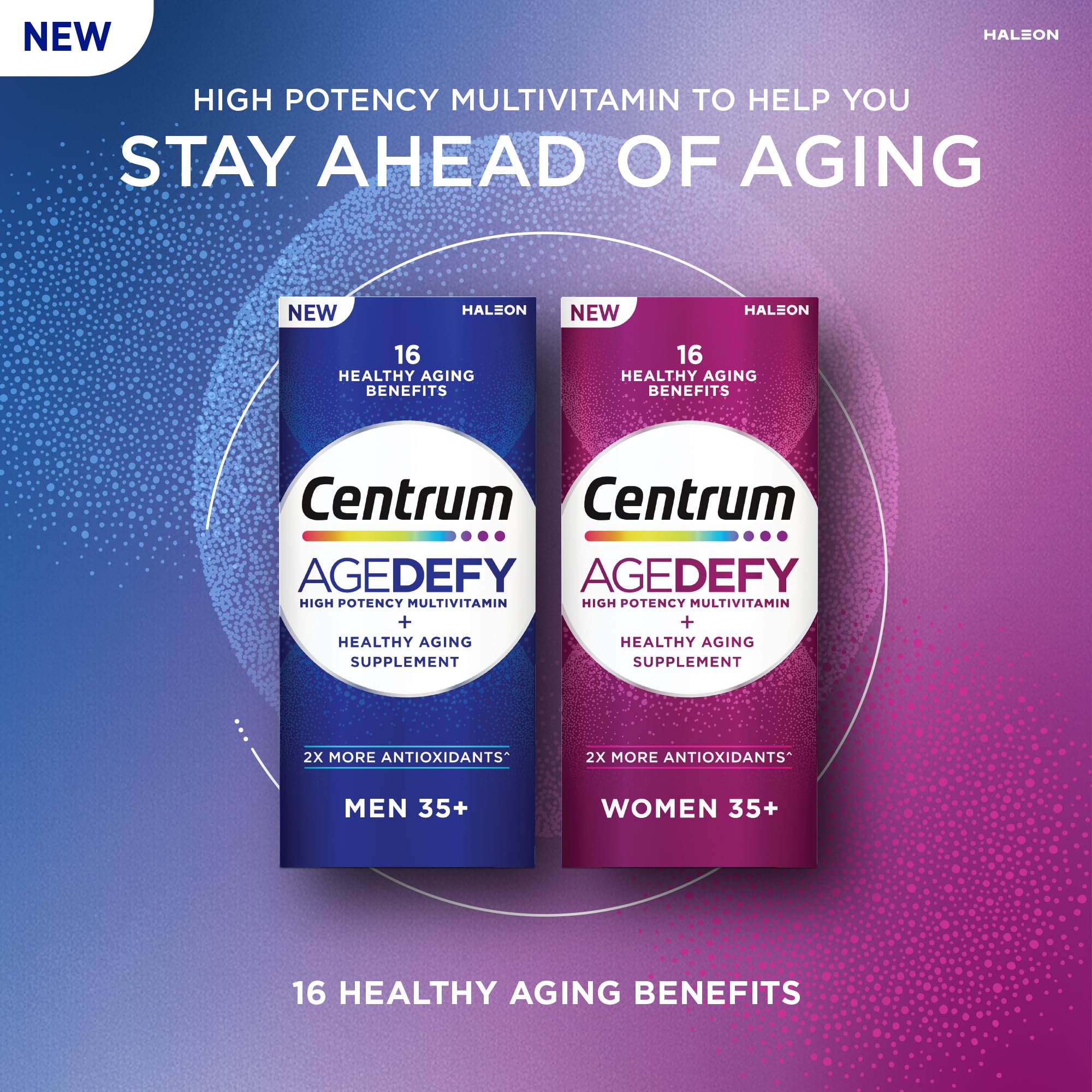 Centrum Age Defy frasco junto a un vaso de agua para uso diario
