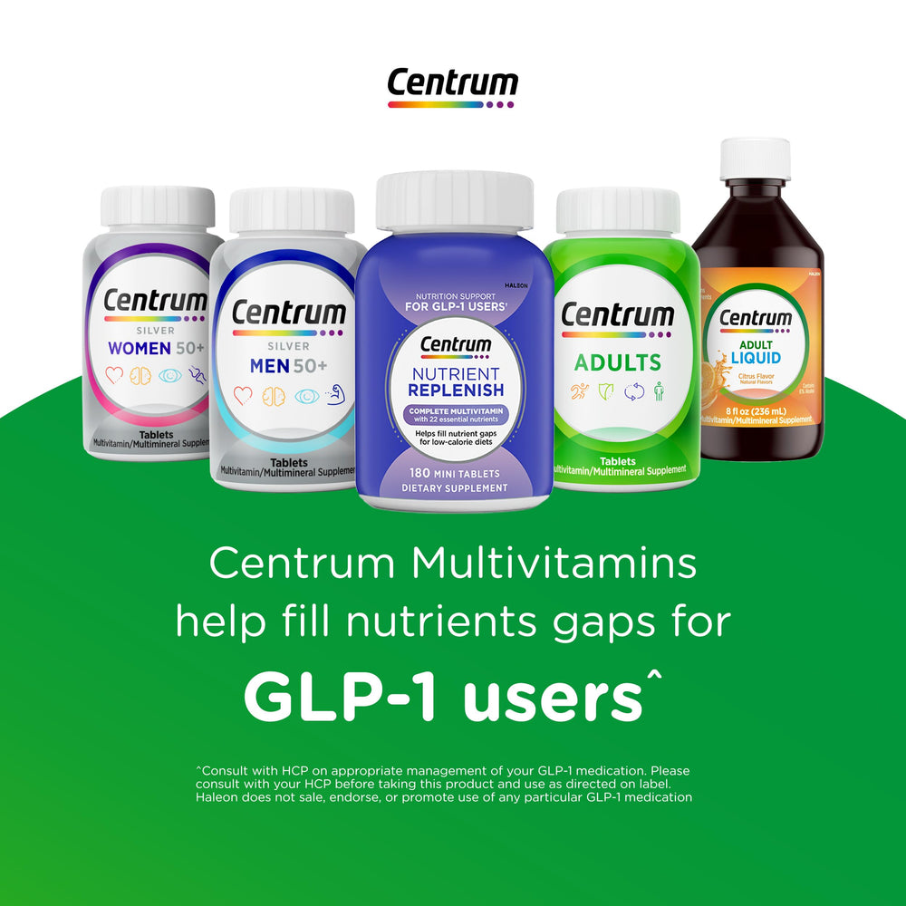 Centrum lista de ingredientes detallada enfocando vitaminas clave