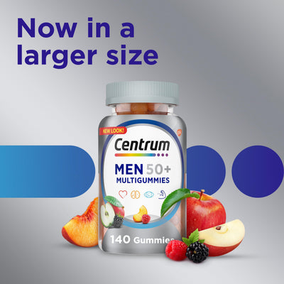 Centrum gomita junto a moneda para comparar tamaño y dosificación