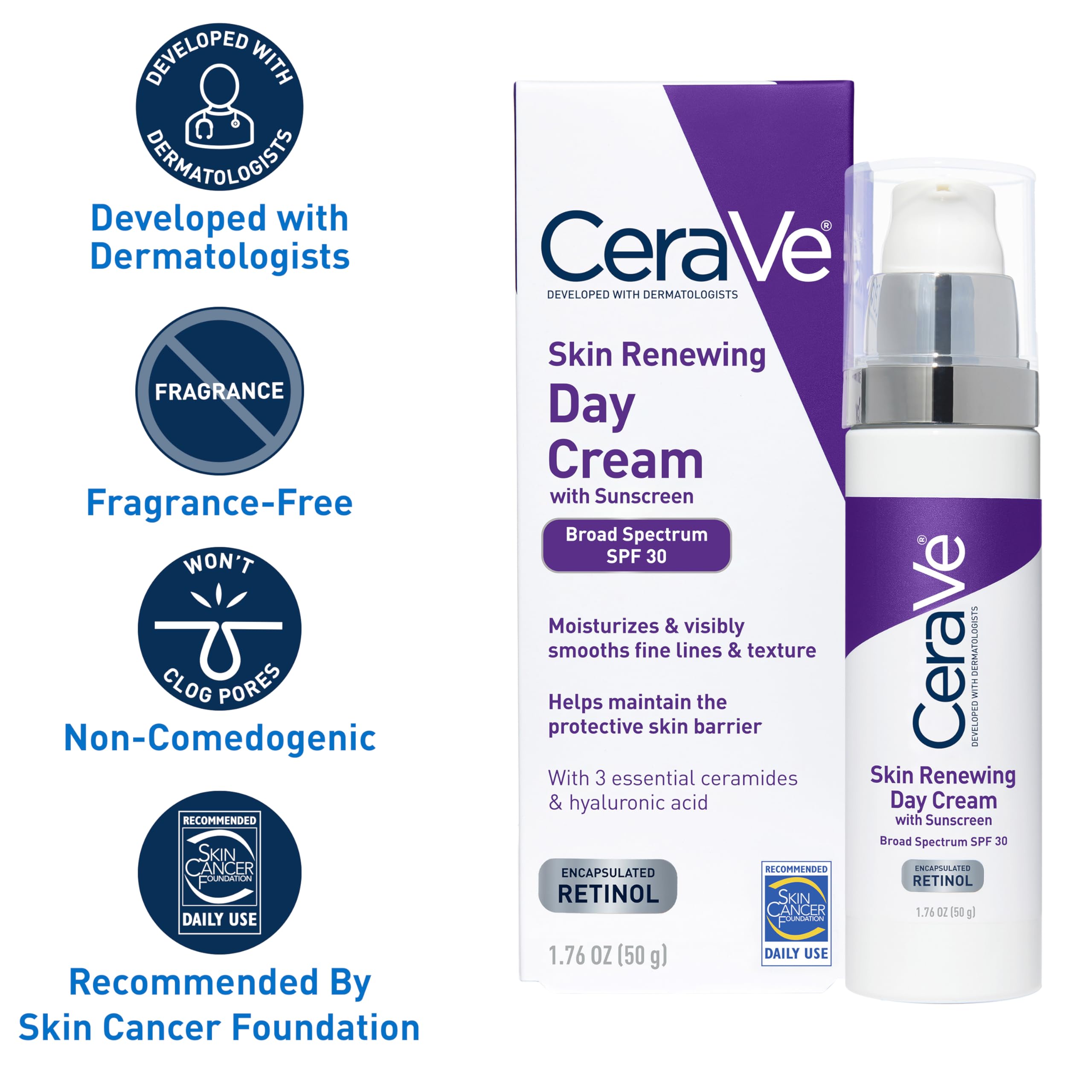 Open jar of CeraVe day cream top view showing creamy texture for hydration