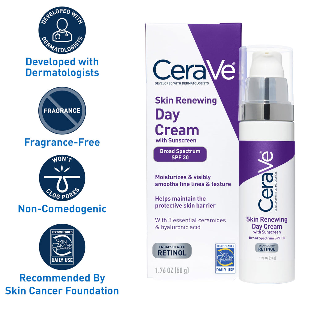 Open jar of CeraVe day cream top view showing creamy texture for hydration