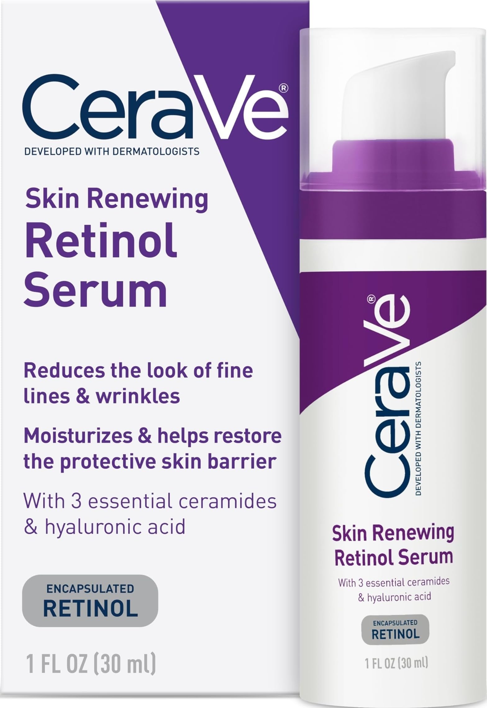 CeraVe envase frontal del suero retinol mostrando el diseño y uso fácil