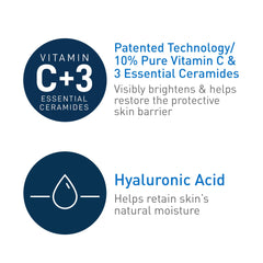 CeraVe suero vitamina C en frasco oscuro que previene oxidación activa