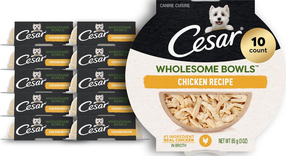 Cesar envase frontal con diseño y beneficio práctico porciones listas