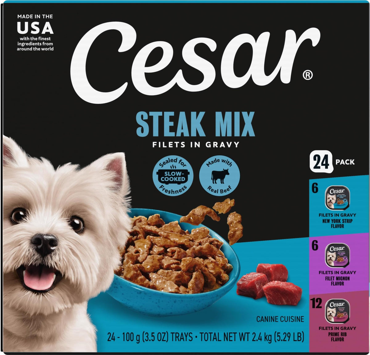 Cesar empaque frontal que muestra variedad y conveniencia