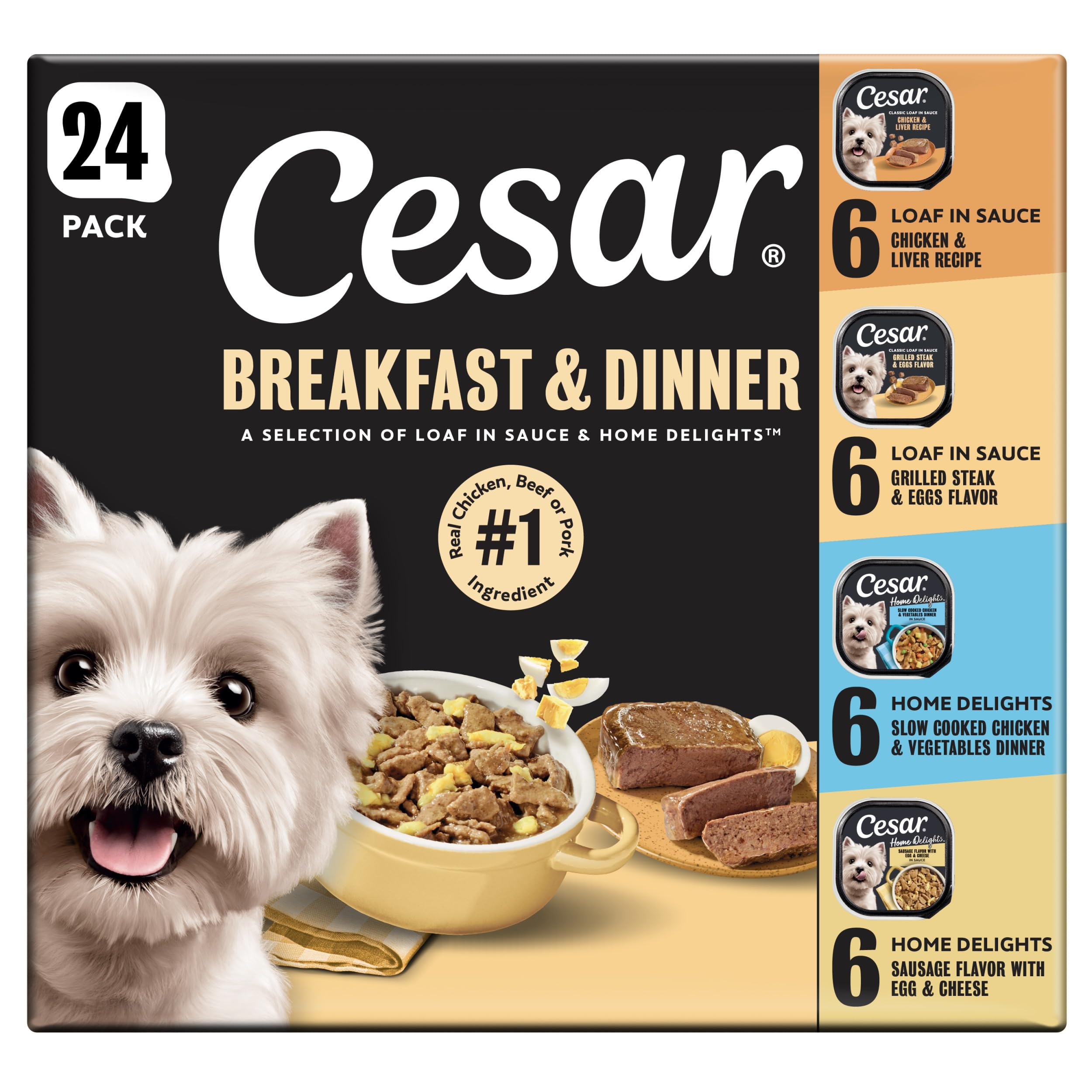Cesar front packaging 24 count showing variety and convenience
