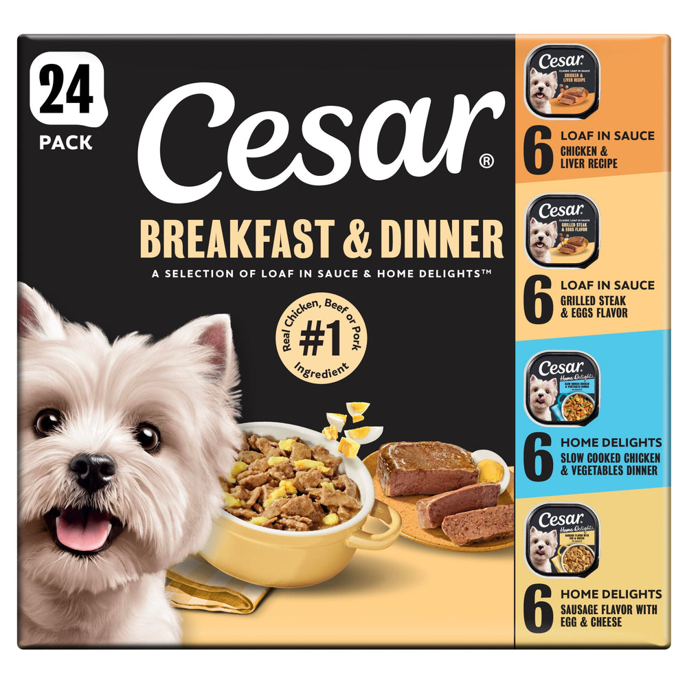 Cesar front packaging 24 count showing variety and convenience