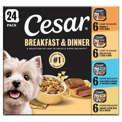 Cesar front packaging 24 count showing variety and convenience