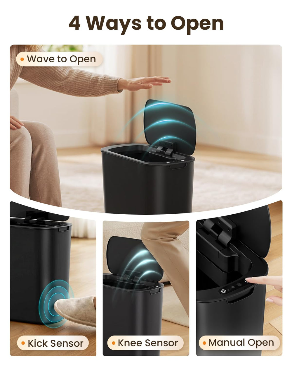 Cesun lid open with sensor activated demonstrating touchless convenience