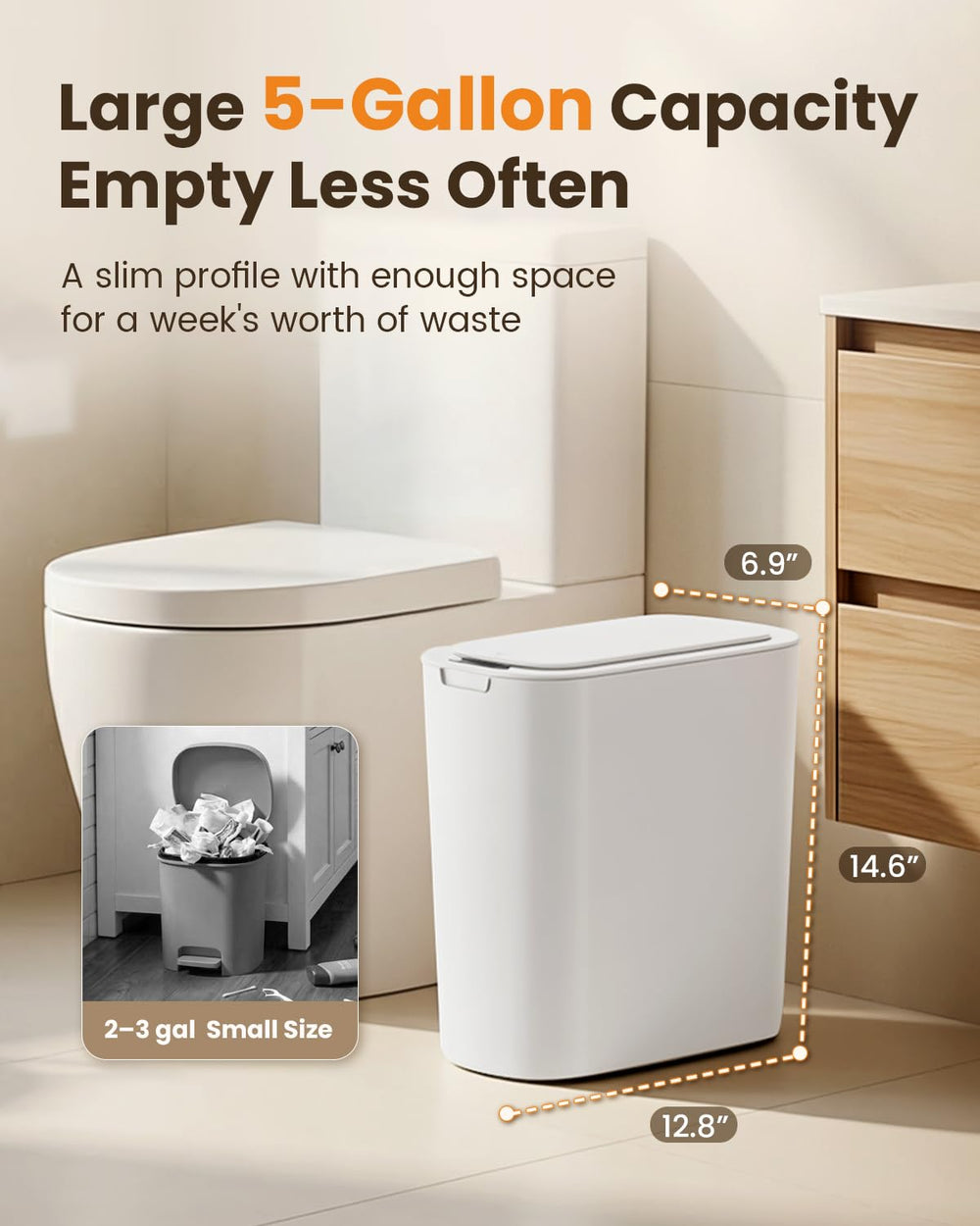 Cesun open in use with hand over sensor for hygienic disposal