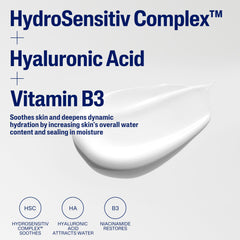 Cetaphil etiqueta con ingredientes clave que destaca ácido hialurónico y niacinamida