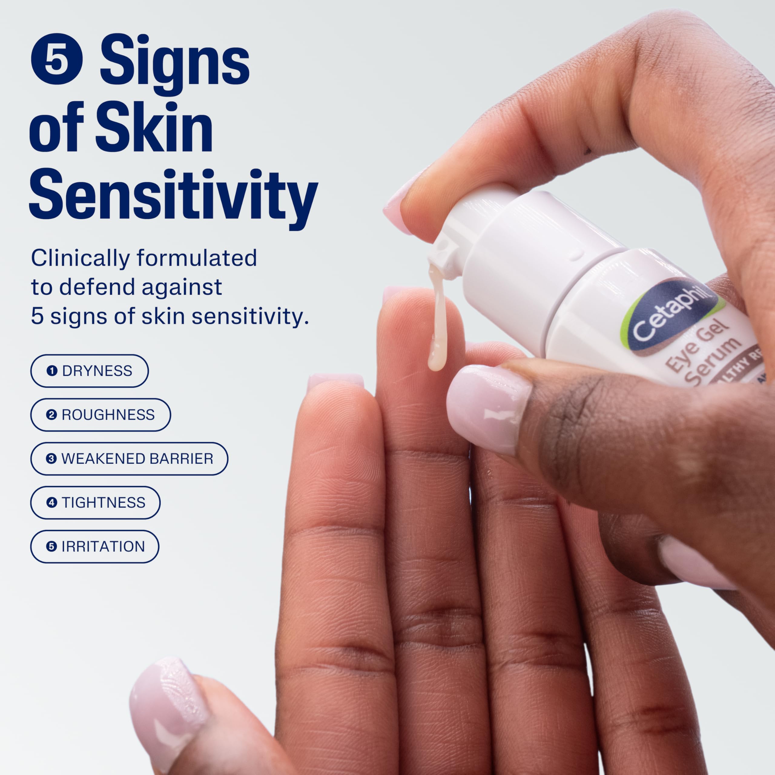 Cetaphil textura del gel serum en primer plano, rápida absorción y suavidad