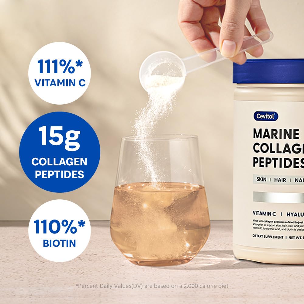 Cevitol scoop next to a ruler for size comparison showing serving convenience