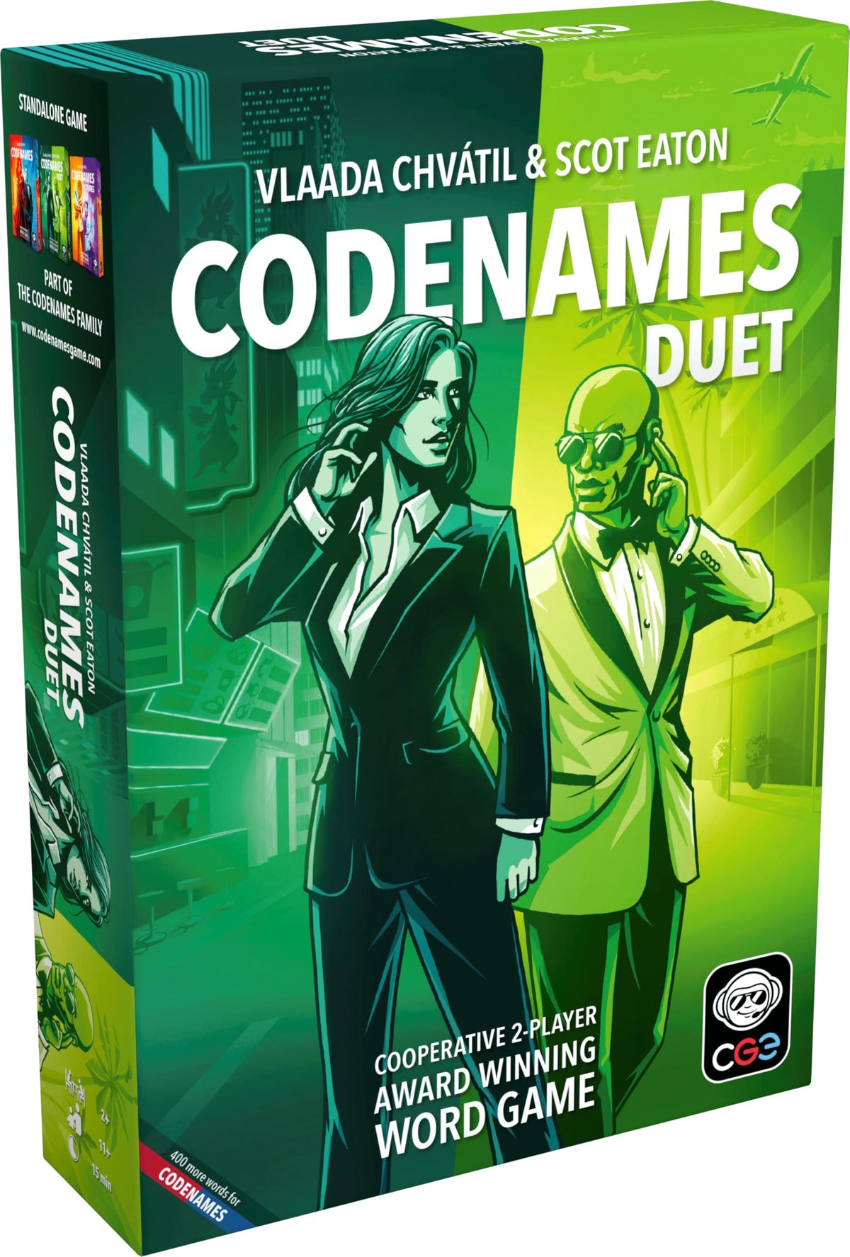 CGE Codenames Duet 2.ª edición caja frontal mostrando diseño renovado y fácil identificación