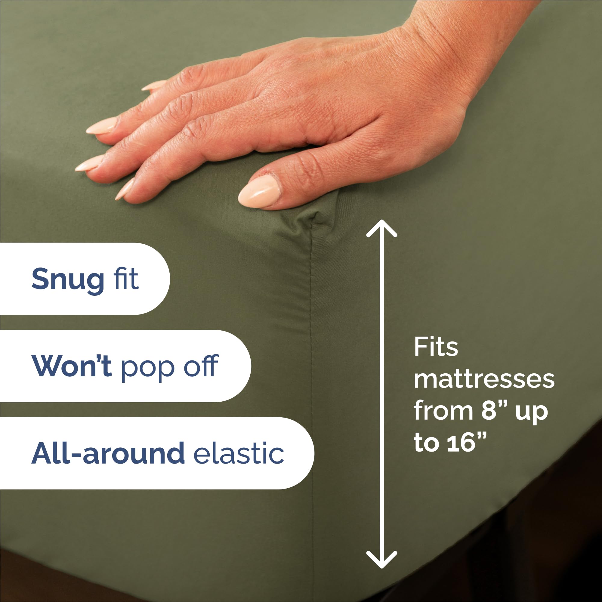 Fitted sheet pocket demo by CGK Unlimited showing deep pockets that secure mattress
