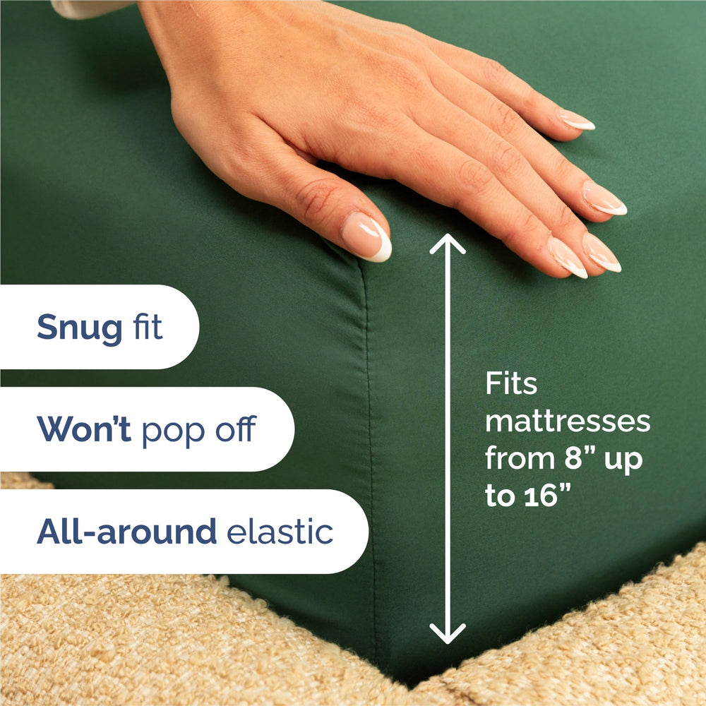 CGK Unlimited fitted sheet pocket and elastic showing secure deep-pocket fit