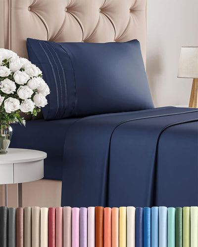 CGK Unlimited front packaging showing navy blue twin sheet set and value