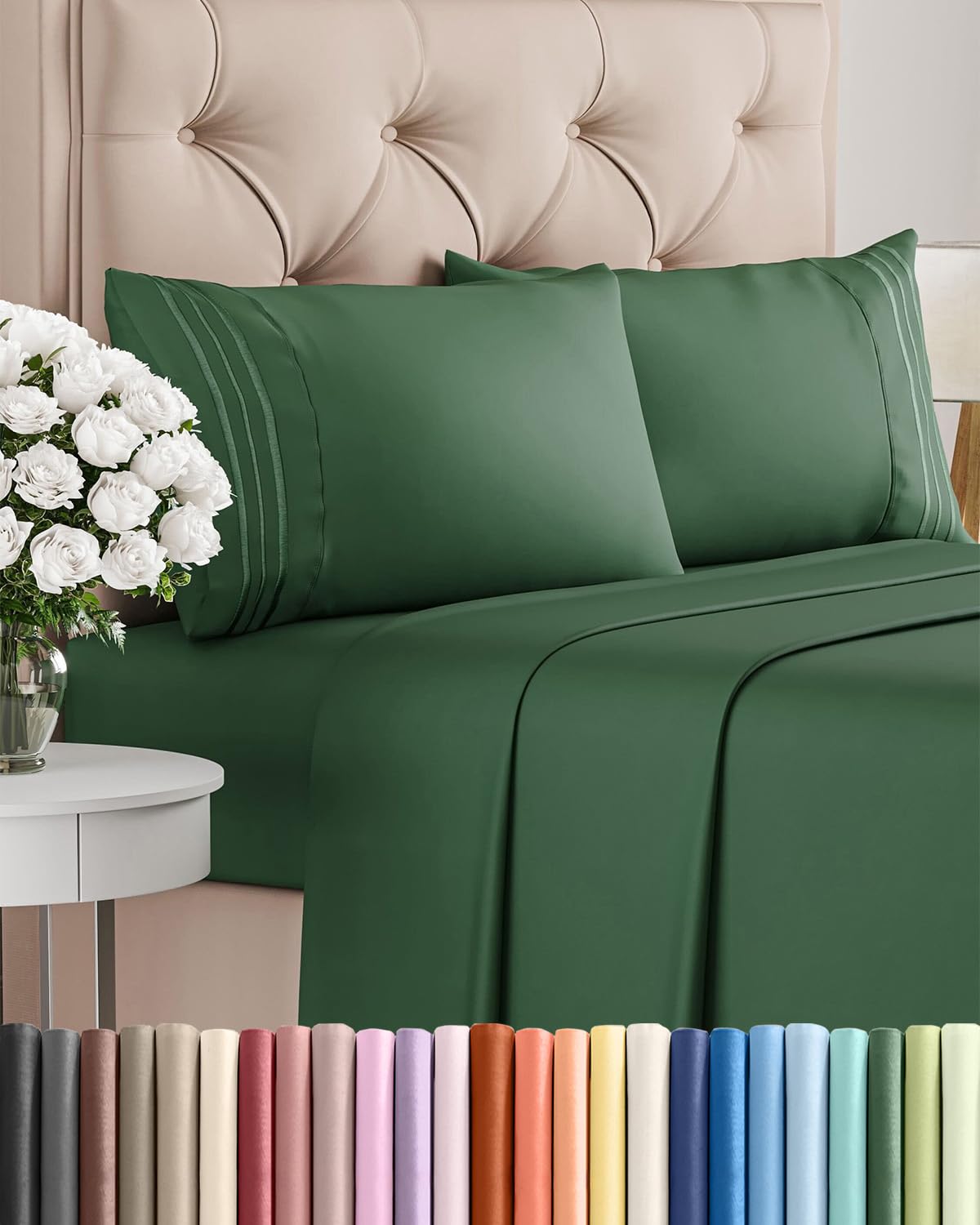 CGK Unlimited front packaging showing emerald king sheet set and easy storage benefit