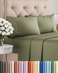 CGK Unlimited king sheet set front packaging shows sage green color and included pieces