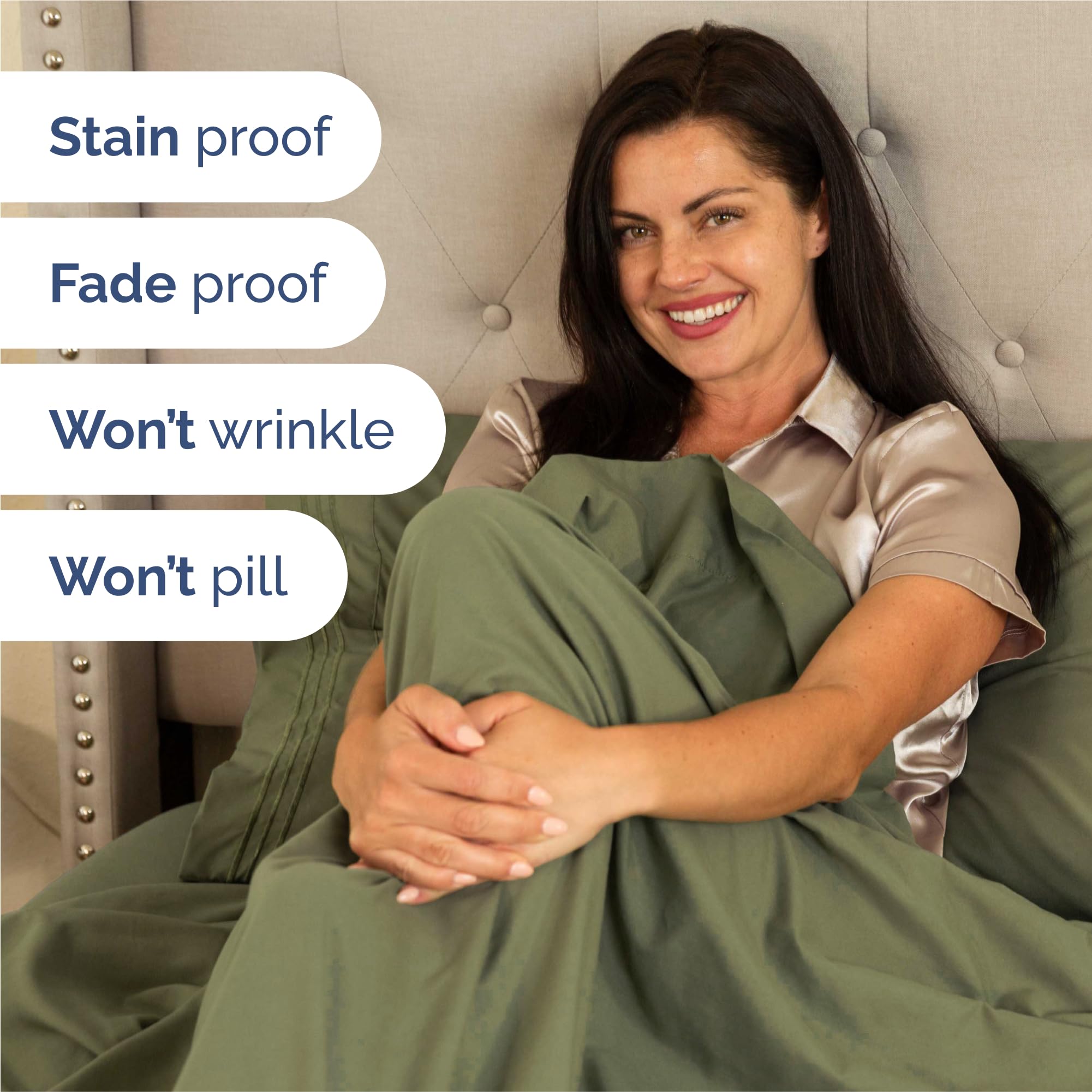 Two CGK Unlimited sage pillowcases on pillow highlighting plush, cool pillow comfort