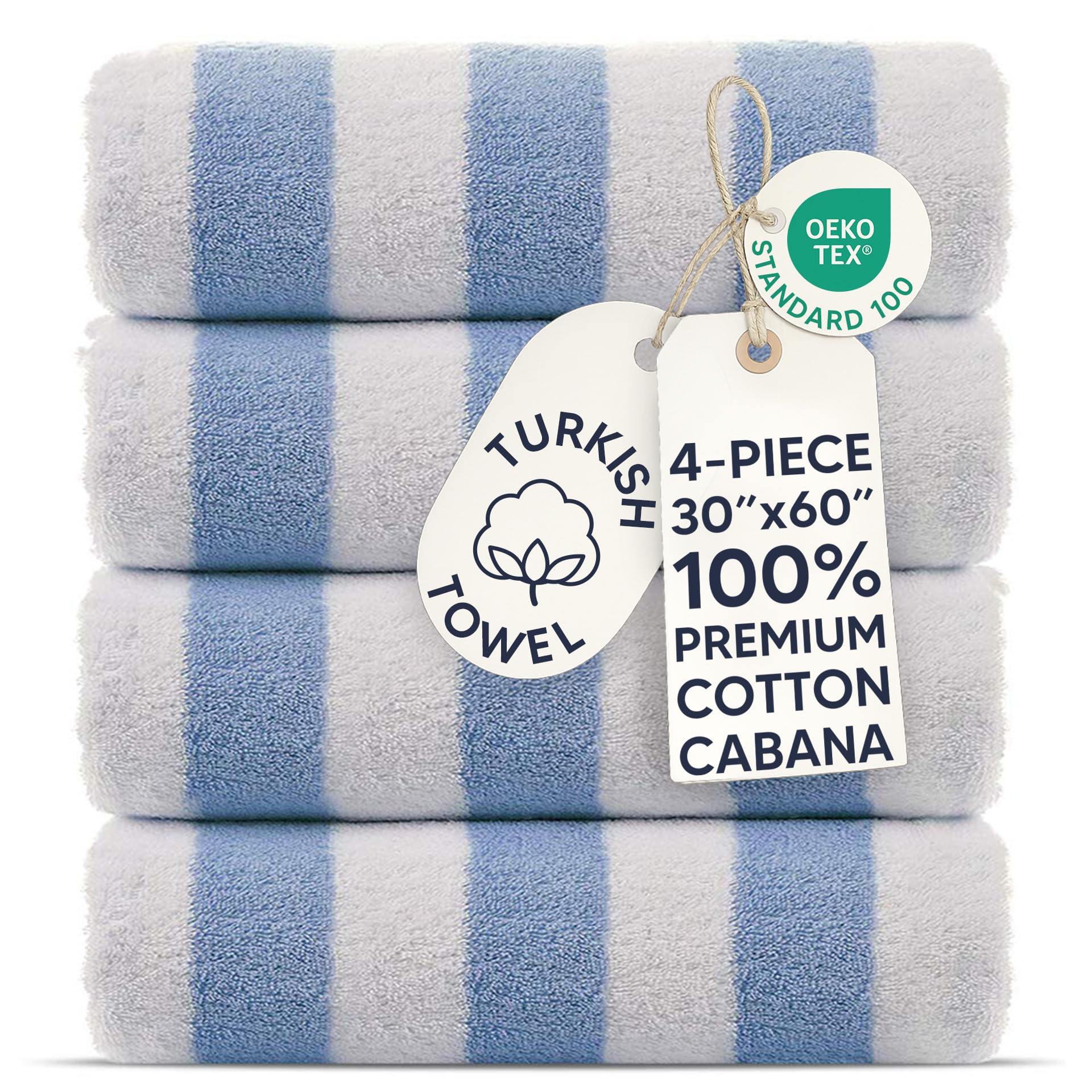 Chakir Turkish Linens vista frontal del paquete de 4 toallas azul claro, práctico y elegante