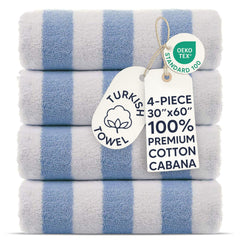 Chakir Turkish Linens vista frontal del paquete de 4 toallas azul claro, práctico y elegante
