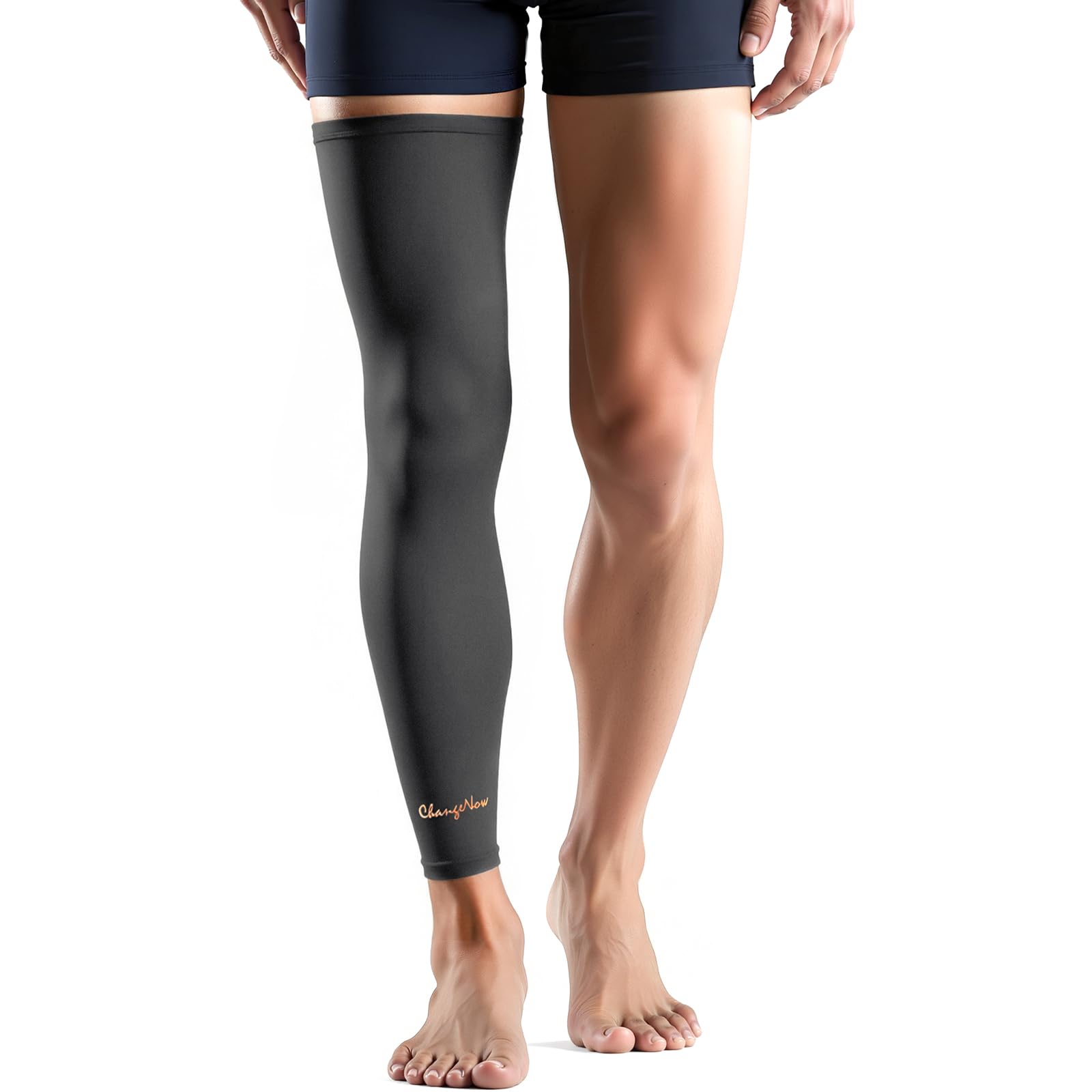 changenow vista frontal de la manga de pierna con compresión y soporte