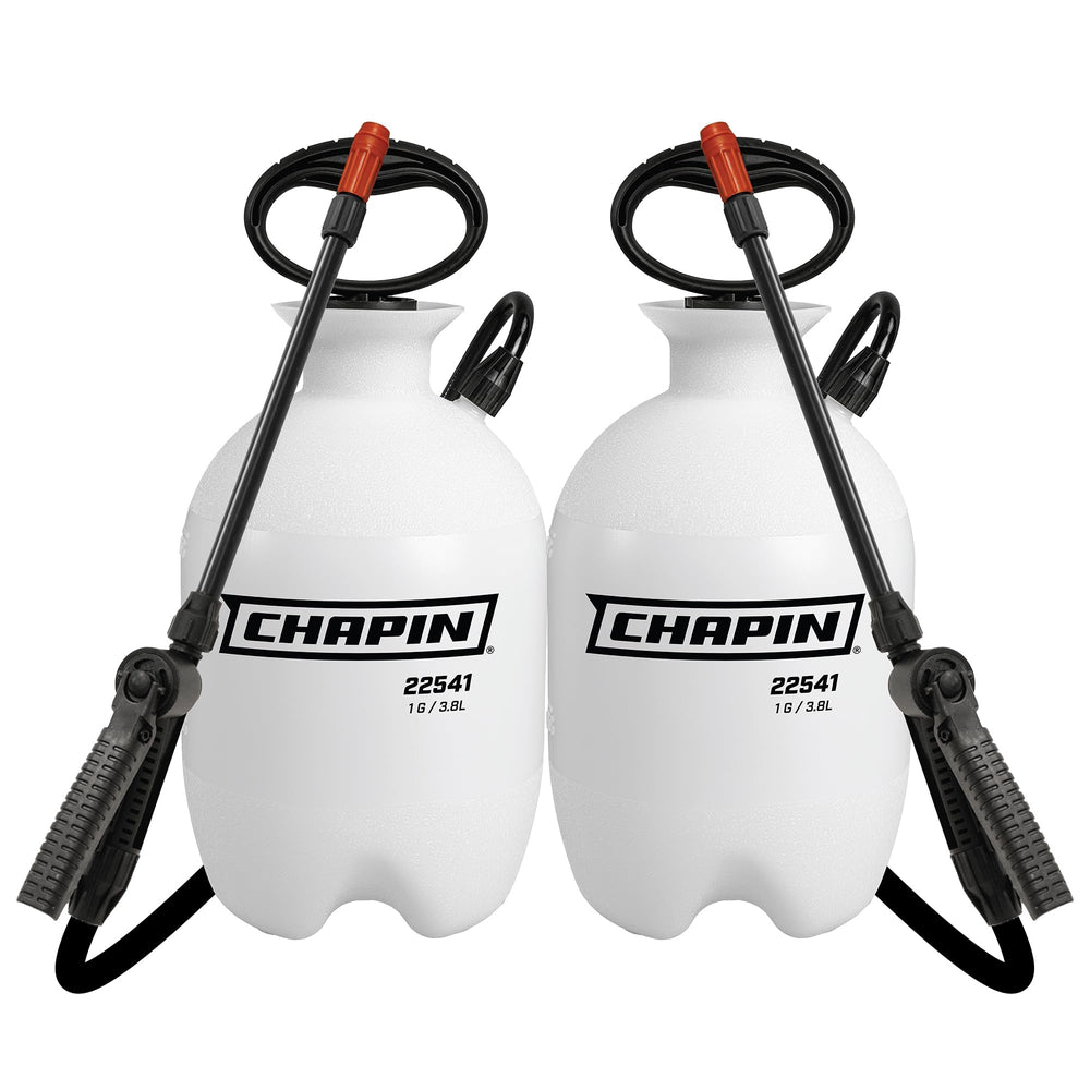 CHAPIN front view of two 1-gallon sprayers showing compact storage and value pack benefit