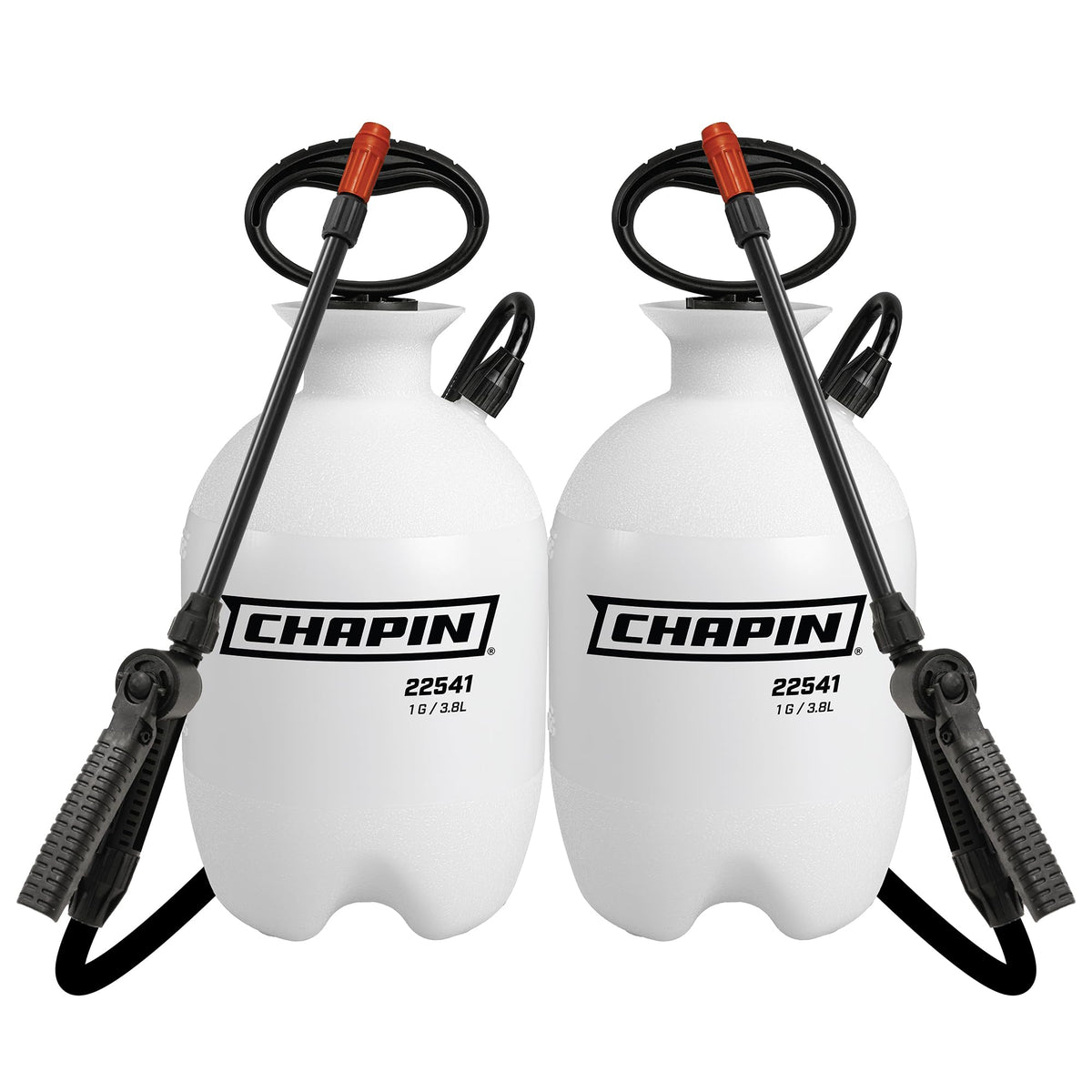 CHAPIN front view of two 1-gallon sprayers showing compact storage and value pack benefit