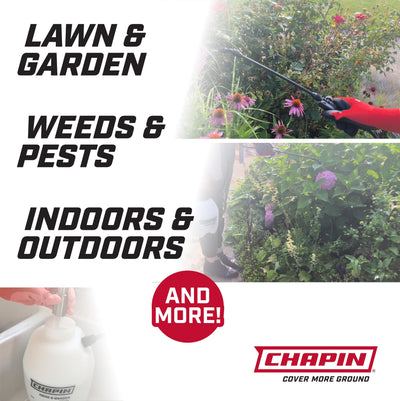 CHAPIN next to a hand showing 2-gallon scale for comfortable portability