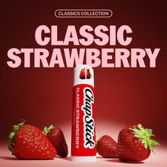 ChapStick abierto mostrando la barra fucsia de fresa para aplicación precisa