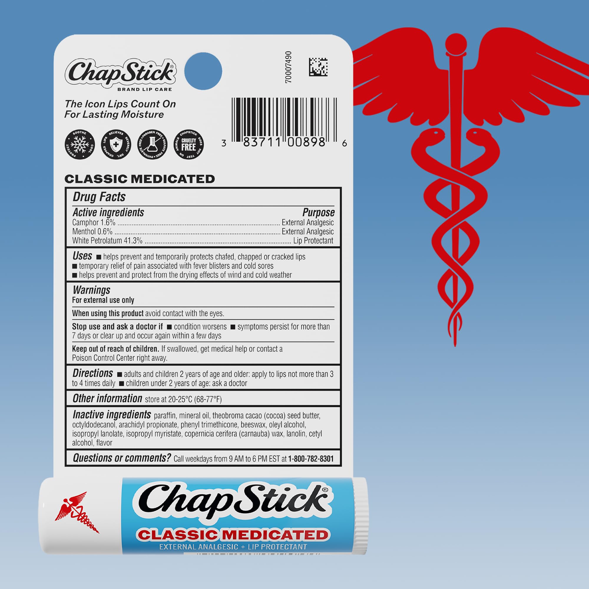 ChapStick beside a coin size comparison showing compact travel size