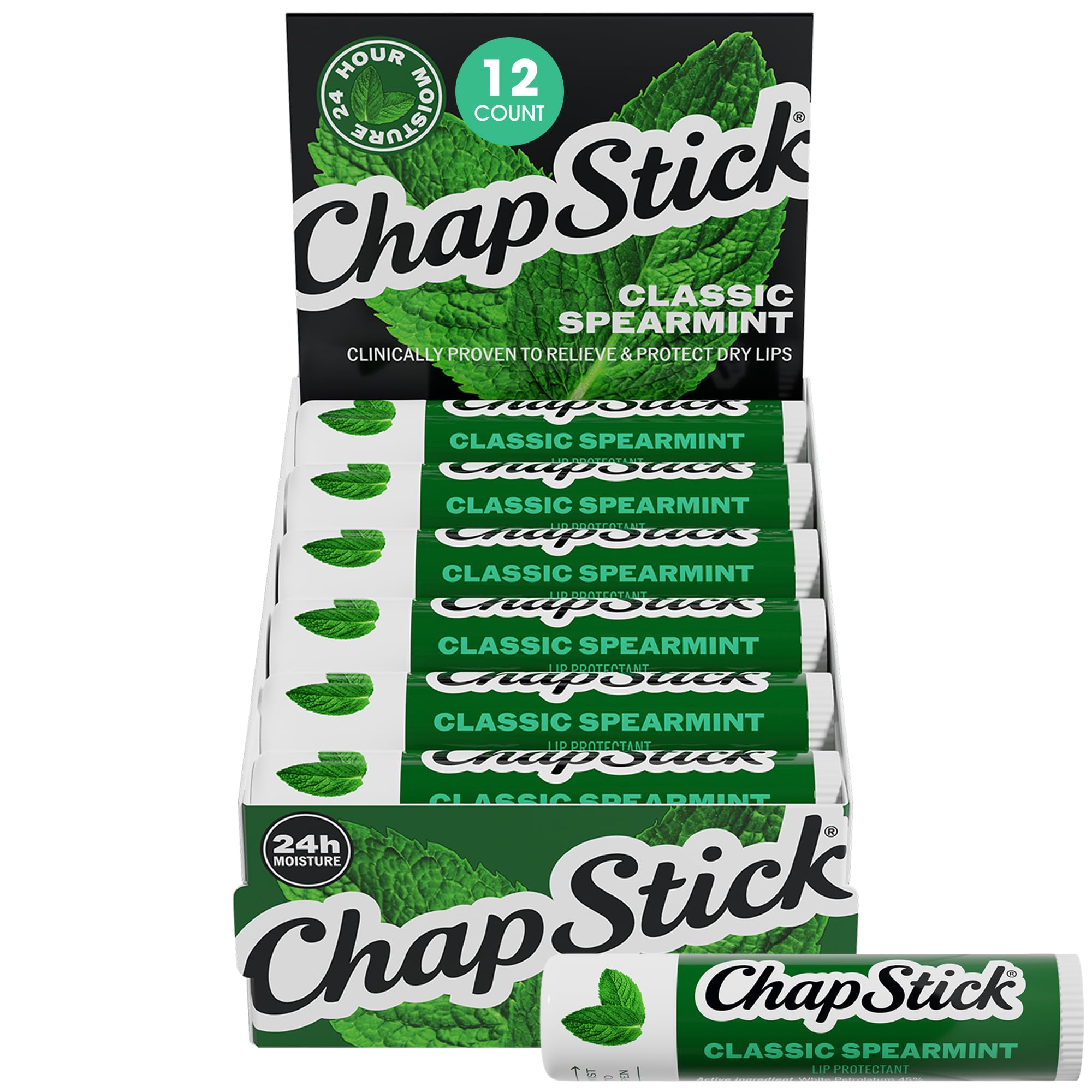 ChapStick spearmint front packaging showing 12-pack for convenience