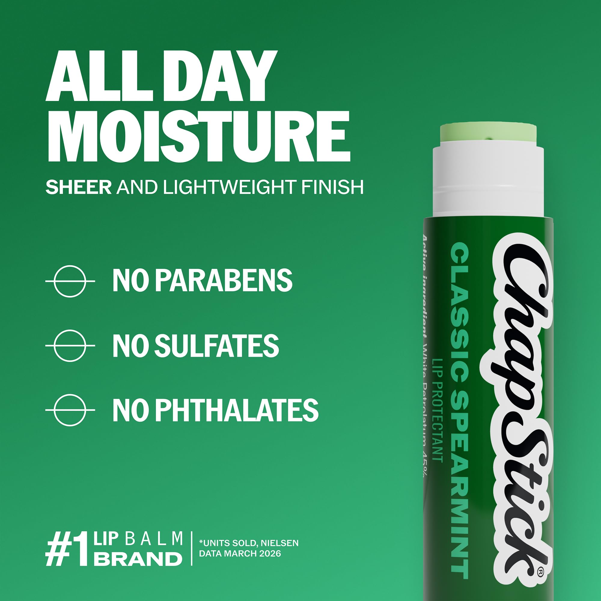 ChapStick spearmint label and ingredients showing trusted formulation