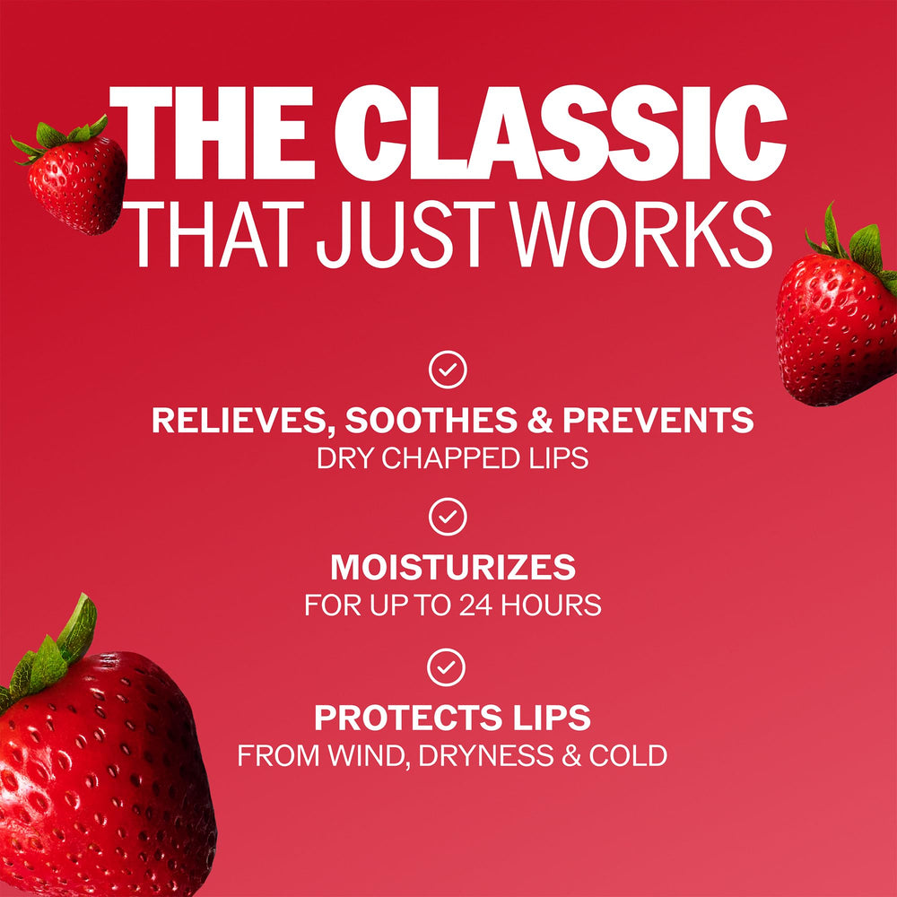 Aplicación de ChapStick Classic Strawberry en labios para hidratación rápida