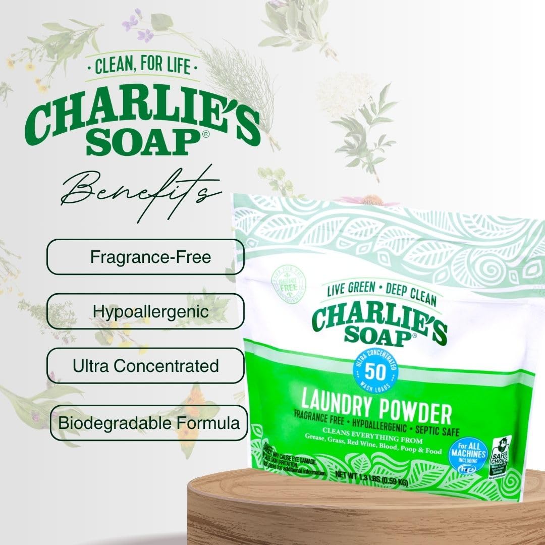 Charlie’s Soap bolsa abierta dentro de lavadora moderna, compatible con máquinas HE