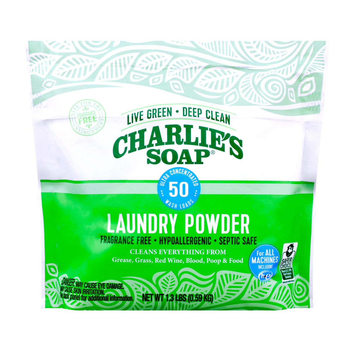 Charlie’s Soap vista frontal del paquete mostrando diseño y tamaño, limpieza concentrada