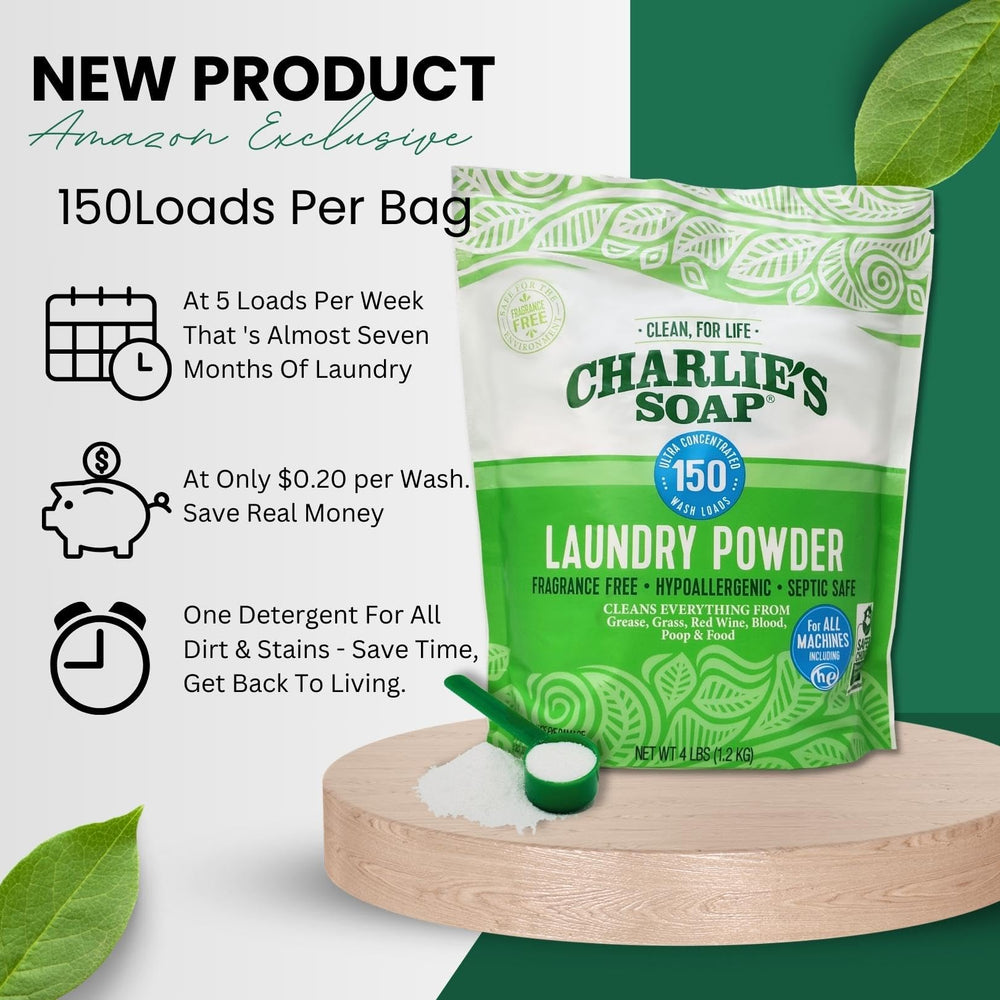 Charlie's Soap textura del polvo en la palma para apreciar concentración y solubilidad
