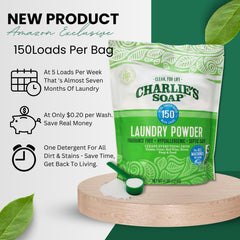 Charlie's Soap textura del polvo en la palma para apreciar concentración y solubilidad