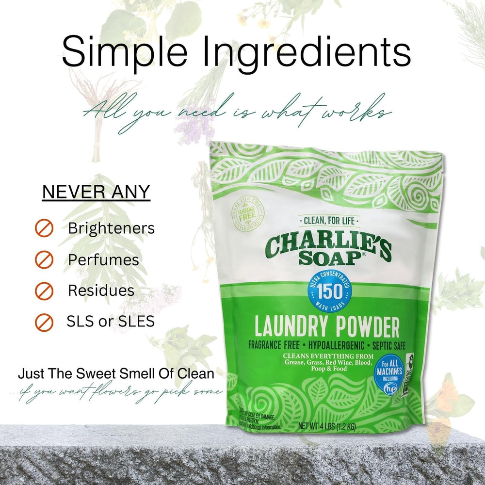Charlie's Soap ropa de bebé recién lavada doblada, resaltando suavidad y ausencia de fragancia
