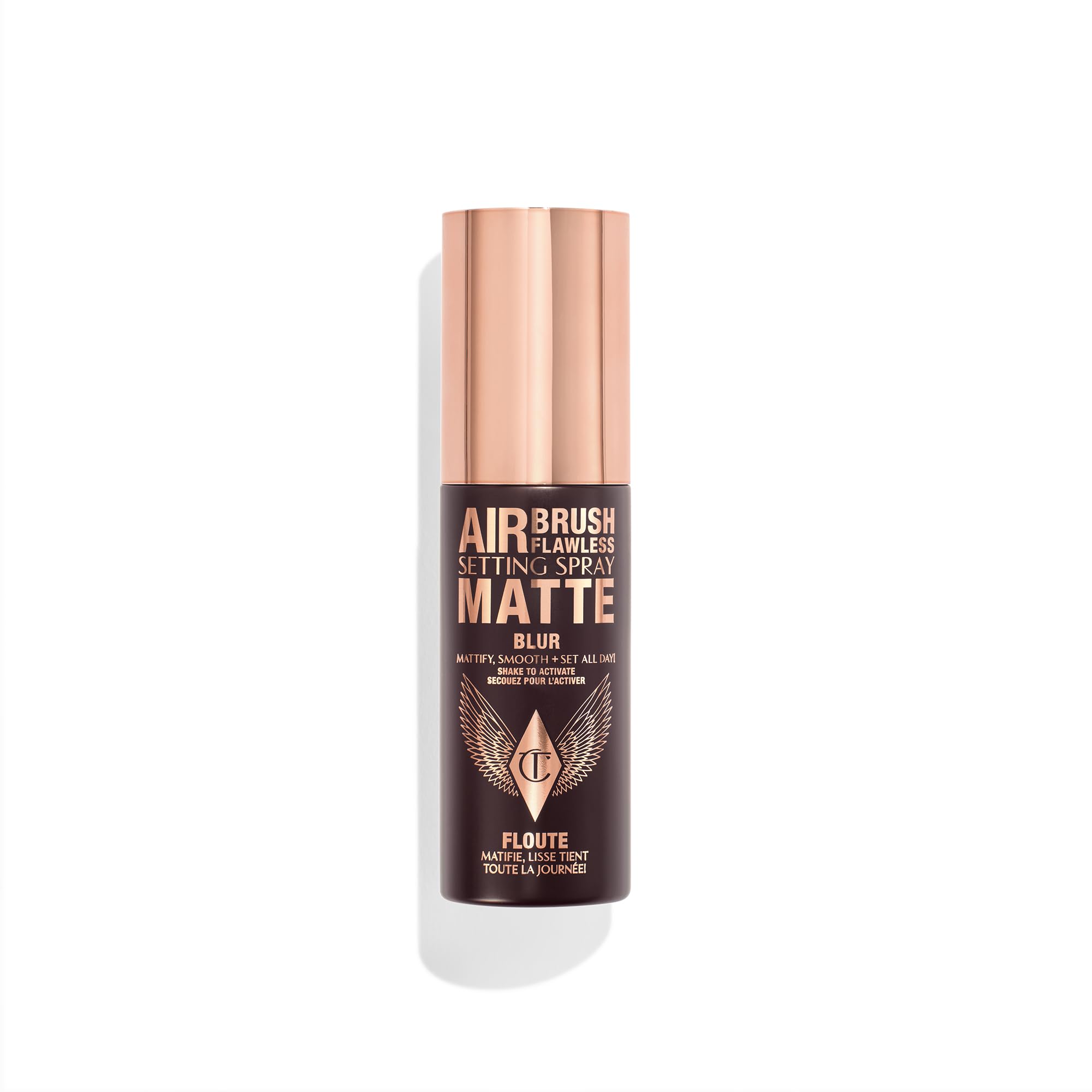 Charlotte Tilbury frasco frontal mostrando diseño elegante y fijación duradera